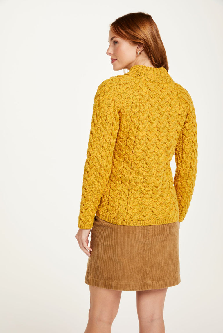 Knightstown Ladies Aran Crew Sweater -  Yellow