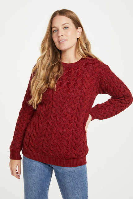 Merino wool, sweater, Unisex, wool jumper, made in Ireland, knitwear, crew neck sweater,aran sweater, red ,womens jumper