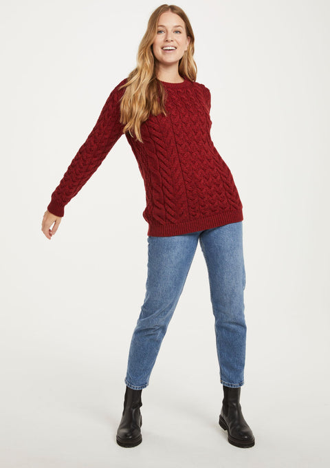 Merino wool, sweater, Unisex, wool jumper, made in Ireland, knitwear, crew neck sweater,aran sweater, red ,womens jumper