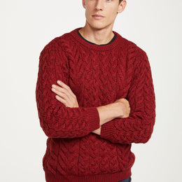 Pull ras du cou Aran pour homme Omey - Rouge Rua