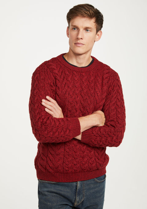 Merino wool, sweater, Unisex, wool jumper, made in Ireland, knitwear, crew neck sweater,aran sweater, red ,mens jumper