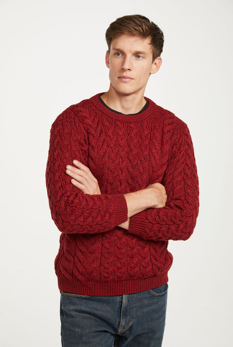 Omey Mens Aran Crew Neck Sweater - Rua Red