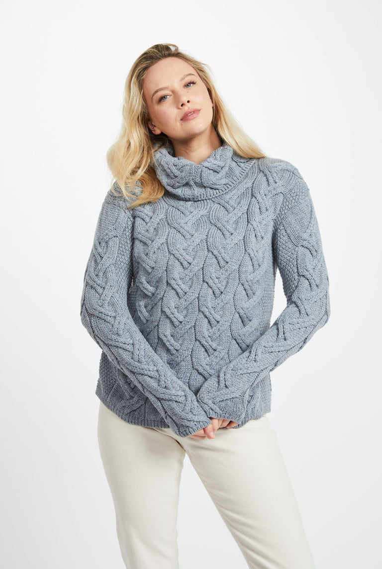 Kinsale Ladies Cable Aran Sweater - Denim