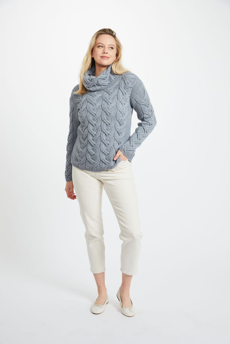 Kinsale Ladies Cable Aran Sweater - Denim