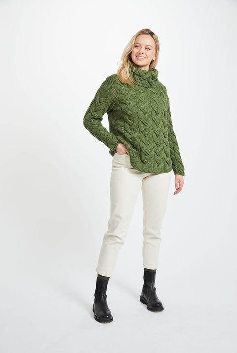Kinsale Ladies Cable Aran Sweater - Green