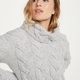 Kinsale Ladies Cable Aran Sweater - Feathered Grey