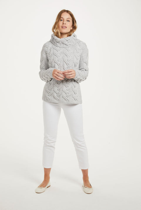 Kinsale Ladies Cable Aran Sweater - Feathered Grey