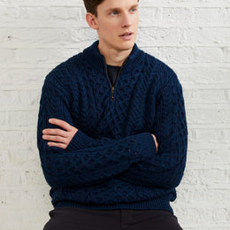 Pull demi-zippé Ballycroy en laine mérinos Aran pour homme - Atlantic