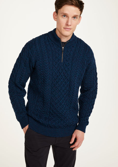 100% wool, sweater, merino wool,  knitwear, men's sweater, jumper, aran knit, men's jumper, made in Ireland, cable knit,blue