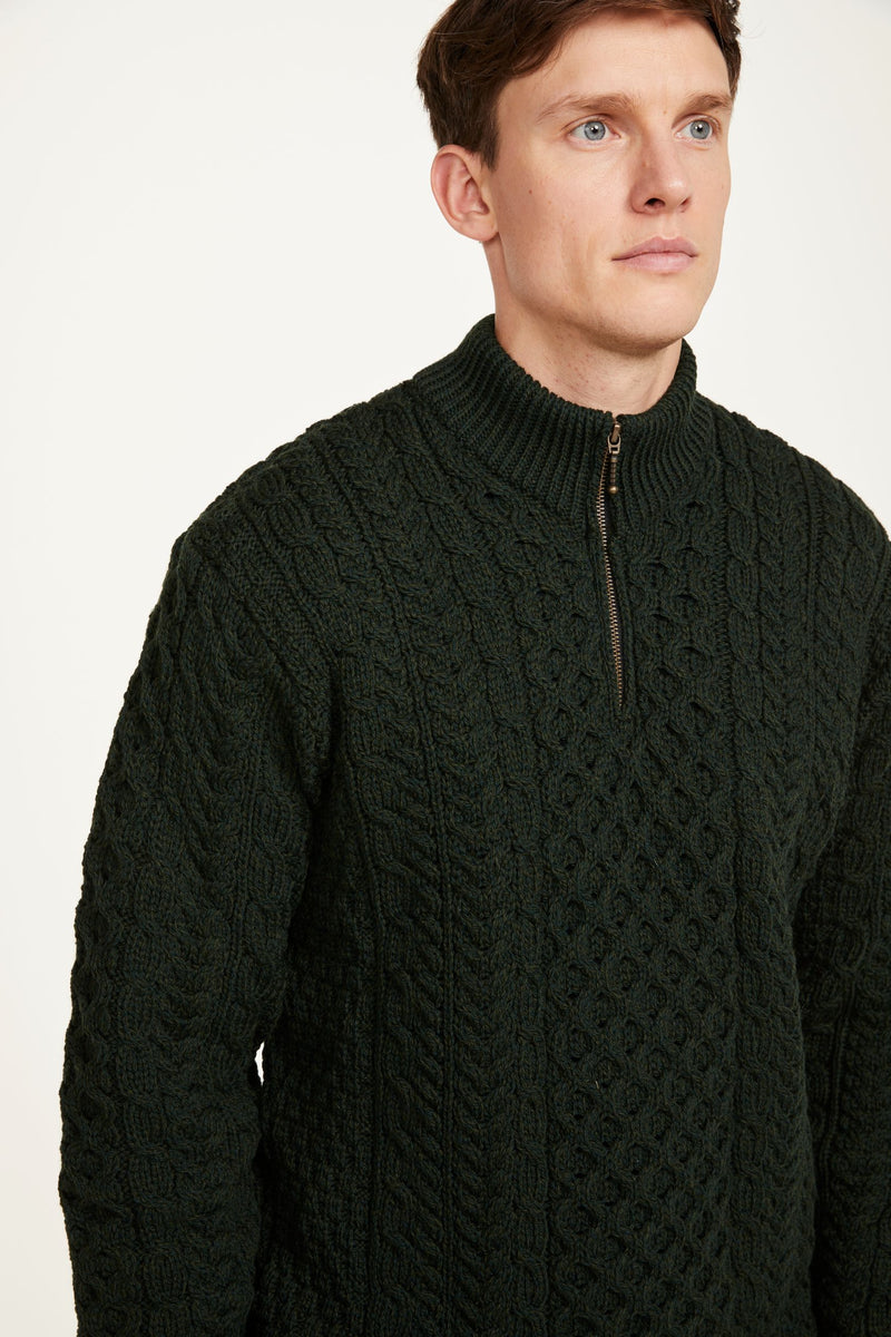 100% wool, sweater, merino wool,  knitwear, men's sweater, jumper, aran knit, men's jumper, made in Ireland, cable knit,green