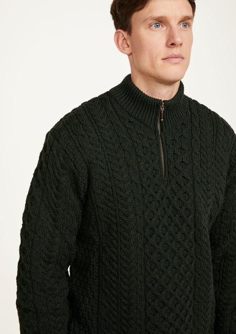 100% wool, sweater, merino wool,  knitwear, men's sweater, jumper, aran knit, men's jumper, made in Ireland, cable knit,green