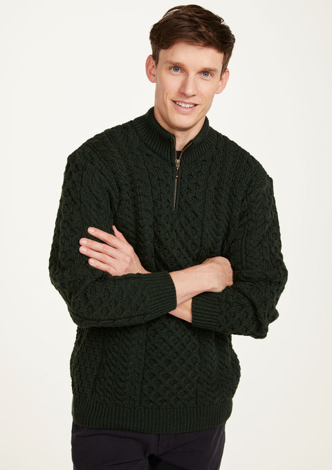 100% wool, sweater, merino wool,  knitwear, men's sweater, jumper, aran knit, men's jumper, made in Ireland, cable knit,green