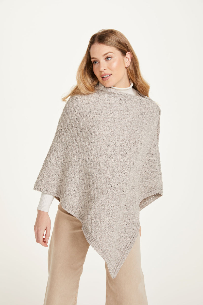 Made in Ireland, poncho, knitwear, aran cape, wool cape, merino wool, oat, ladies' knitwear