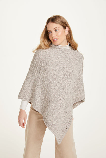 Made in Ireland, poncho, knitwear, aran cape, wool cape, merino wool, oat, ladies' knitwear