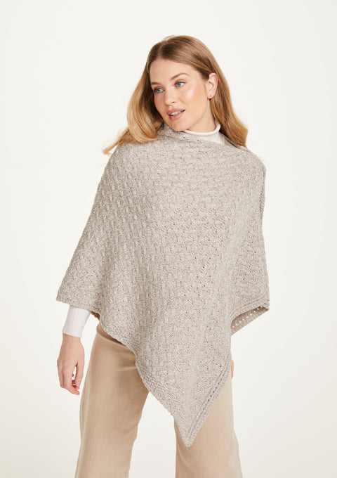 Made in Ireland, poncho, knitwear, aran cape, wool cape, merino wool, oat, ladies' knitwear