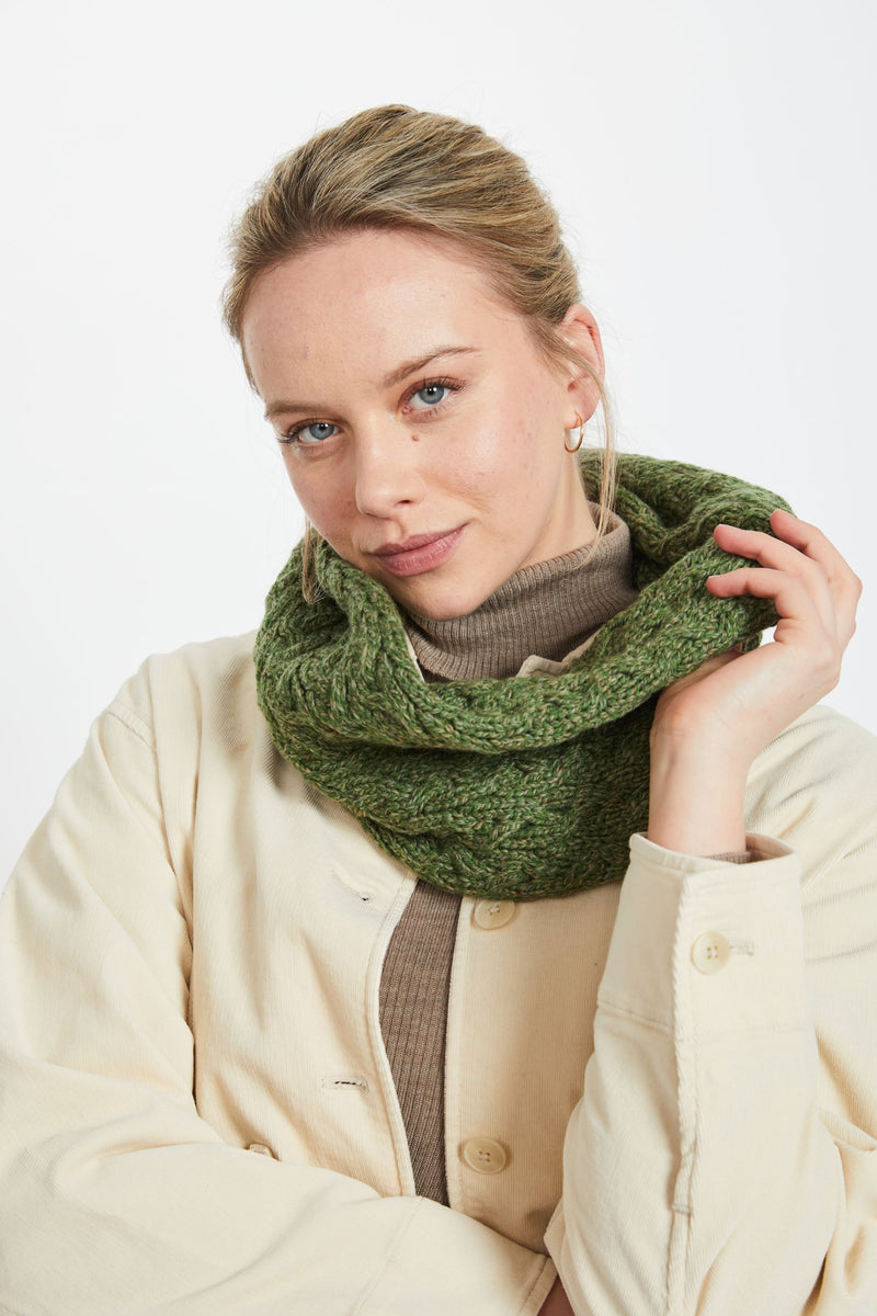 Merino wool, wool snood, made in Ireland, knitwear, wool scarf, aran, snood, Ireland, green, gift, Hat & Scarf