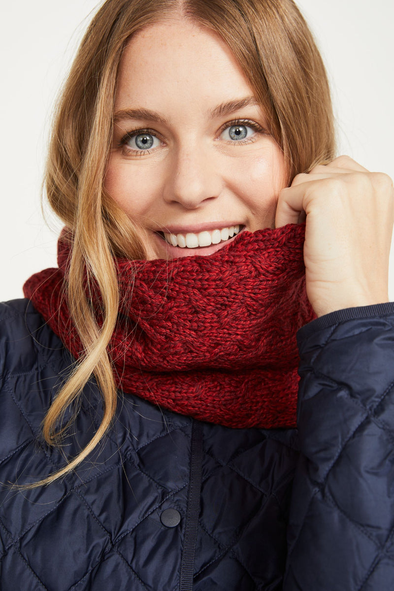 Merino wool, wool snood, made in Ireland, knitwear, wool scarf, aran, snood, Ireland, red, gift, Hat & Scarf