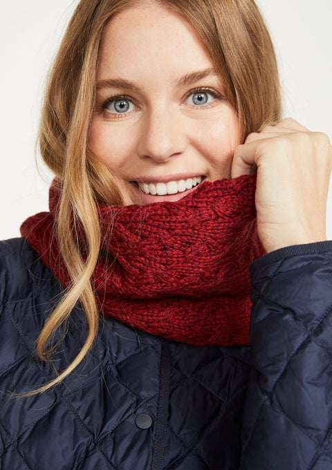 Merino wool, wool snood, made in Ireland, knitwear, wool scarf, aran, snood, Ireland, red, gift, Hat & Scarf