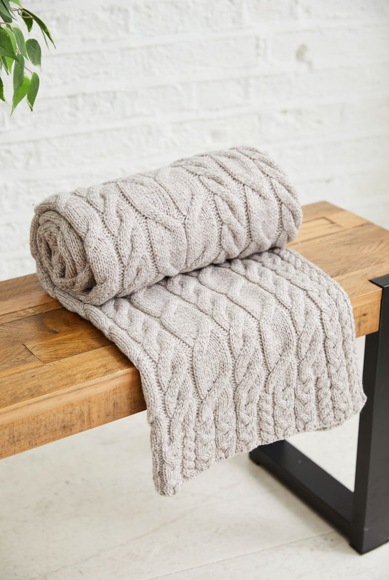 Silver Strand Supersoft Aran Cable Throw -  Oat
