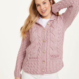 Belcarra Damen Aran Cardigan – Blush Pink