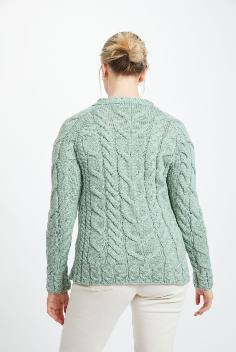 Listowel Ladies Aran Cabled Sweater - Mint