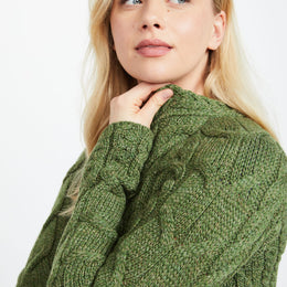 Pull torsadé Aran pour femme Listowel - Vert prairie