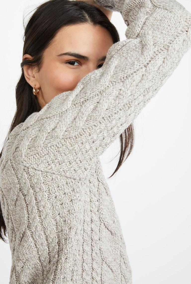 Listowel Ladies Aran Cabled Sweater - Oat