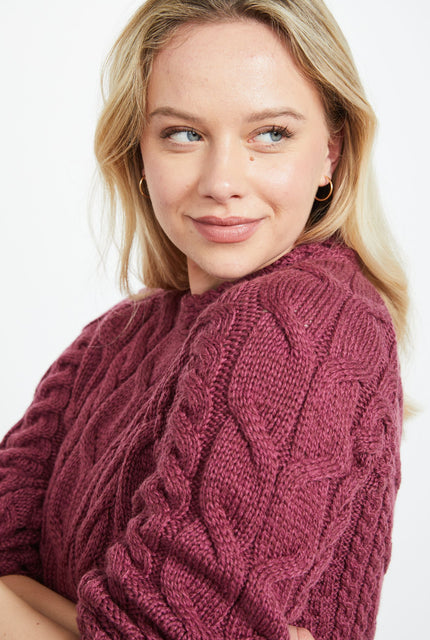 Merino wool, sweater, Ireland, Aran knit, jumper, Pullover, women's sweater, made in Ireland, knitwear, cable knit,red