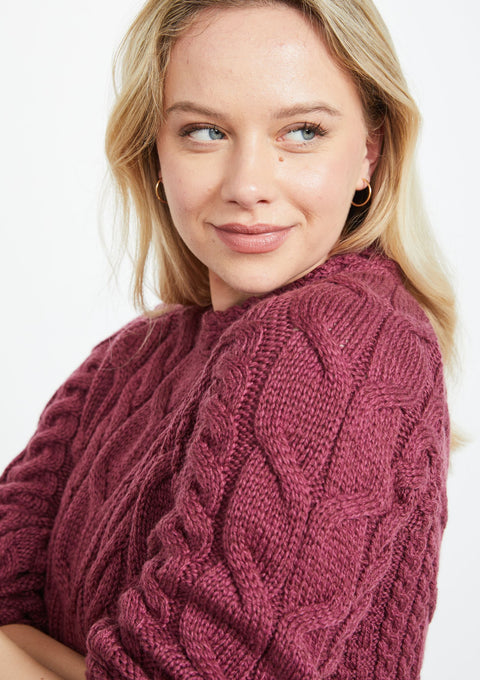 Merino wool, sweater, Ireland, Aran knit, jumper, Pullover, women's sweater, made in Ireland, knitwear, cable knit,red