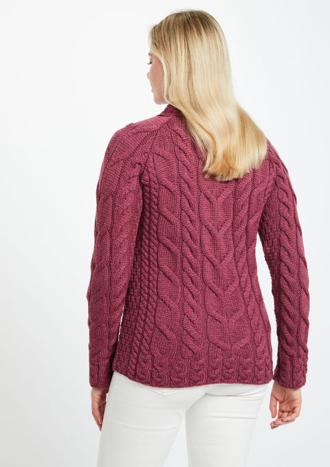 Merino wool, sweater, Ireland, Aran knit, jumper, Pullover, women's sweater, made in Ireland, knitwear, cable knit,red