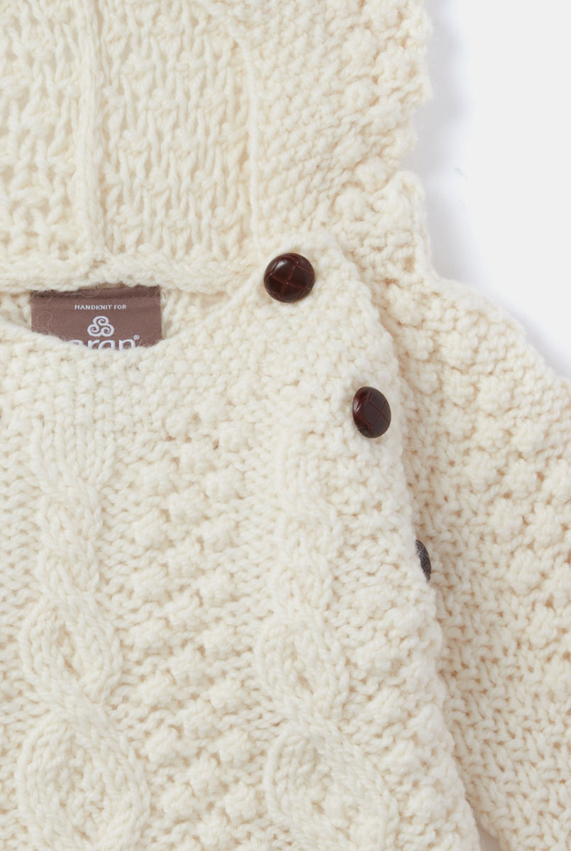 Shepley Baby Aran Wool Sweater with Hood Cream
