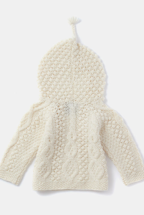 Shepley Baby Aran Wool Sweater with Hood - Cream