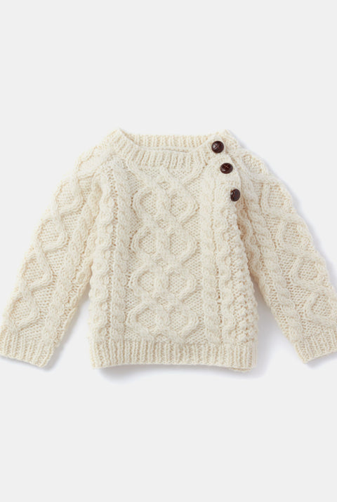 Shepley Baby Aran Wool Crew Neck Sweater - Cream