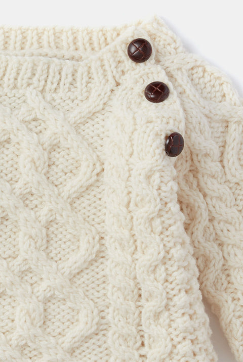 Shepley Baby Aran Wool Crew Neck Sweater - Cream