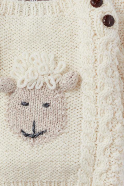 Shepley Character Baby Aran Wool Crew Neck Sweater - Cream