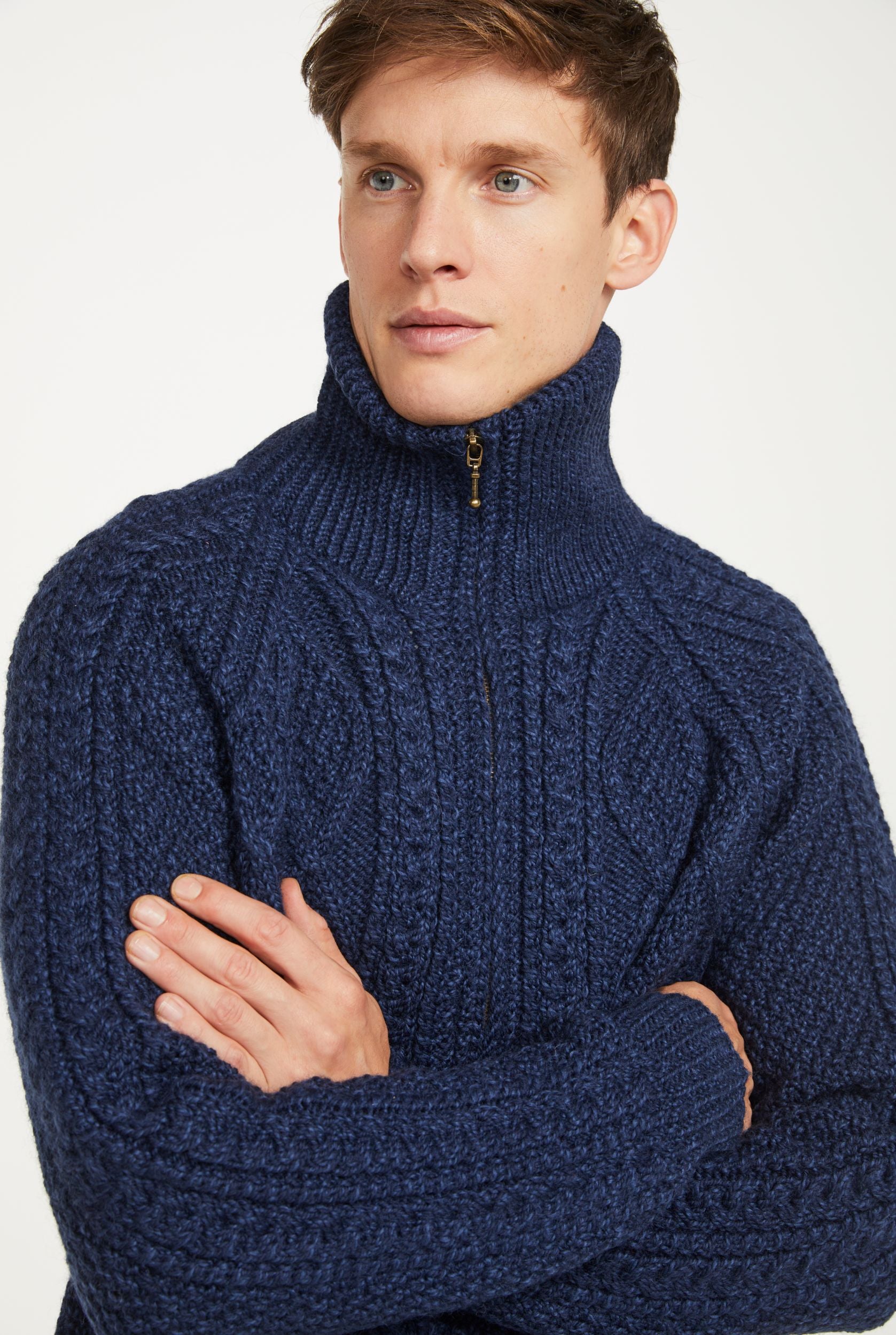 Brannock Men's Aran Zipper Cardigan Navy - Main Image