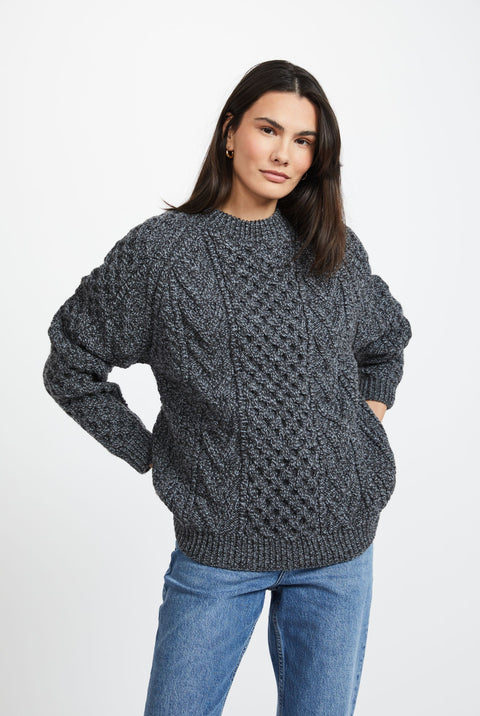 Kilronan Aran Ladies Honeycomb Sweater - Charcoal