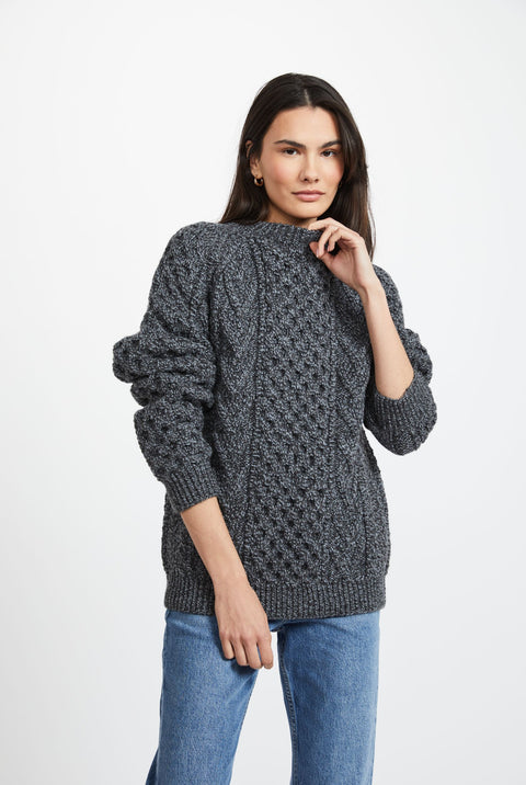 Kilronan Aran Ladies Honeycomb Sweater - Charcoal