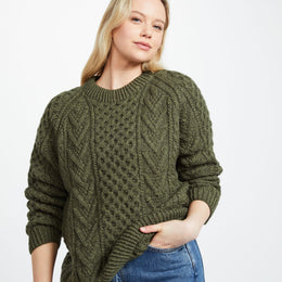 Kilronan Aran Ladies Honeycomb Sweater - Green