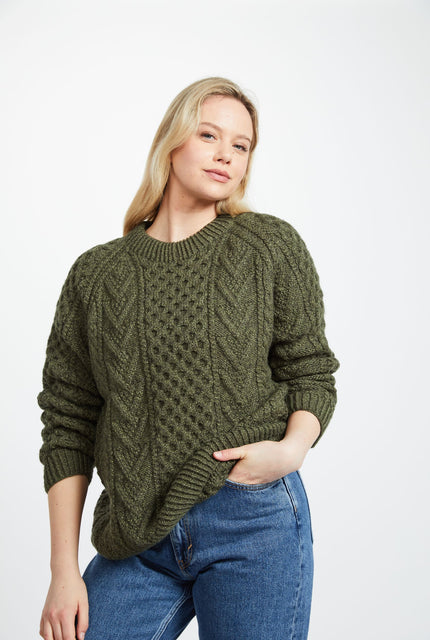 Merino wool sweater, green sweater, women's jumper, wool jumper, Ireland, knitwear, crew neck sweater,aran, cable knit, unisex