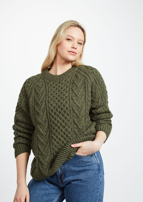 Merino wool sweater, green sweater, women's jumper, wool jumper, Ireland, knitwear, crew neck sweater,aran, cable knit, unisex