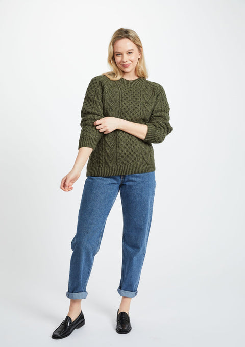 Merino wool sweater, green sweater, women's jumper, wool jumper, Ireland, knitwear, crew neck sweater,aran, cable knit, unisex