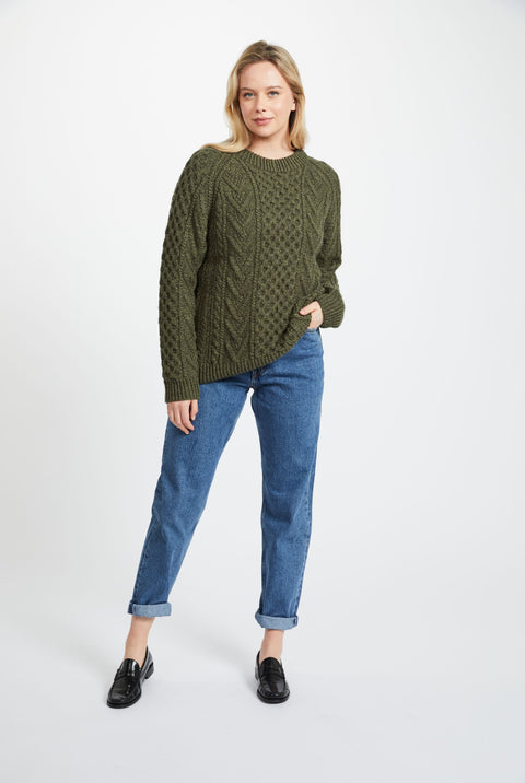 Kilronan Aran Ladies Honeycomb Sweater - Green