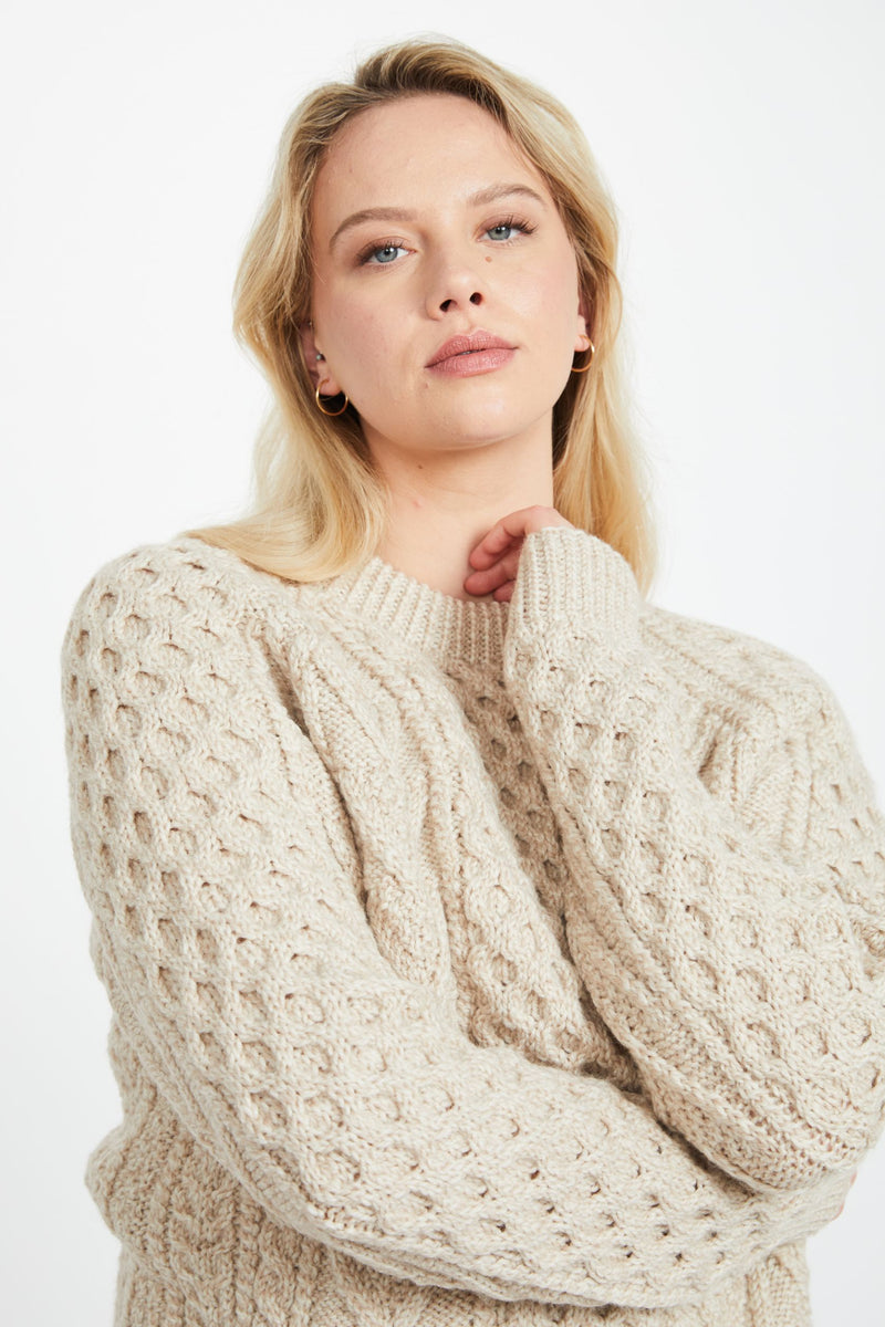 Merino wool sweater, oat sweater, women's jumper, wool jumper, Ireland, knitwear, crew neck sweater,aran, cable knit, unisex