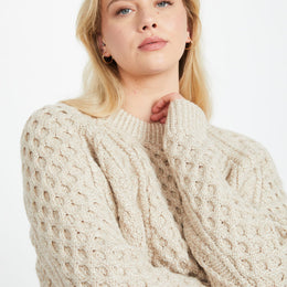 Kilronan Aran Ladies Honeycomb Sweater - Oat