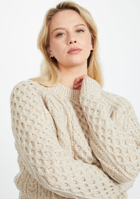 Merino wool sweater, oat sweater, women's jumper, wool jumper, Ireland, knitwear, crew neck sweater,aran, cable knit, unisex