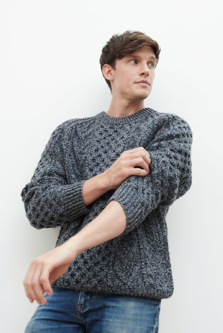 Pull en nid d'abeille Kilronan Aran pour homme - Anthracite