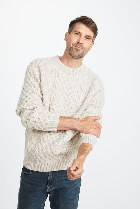 Kilronan Aran Herren-Pullover mit Wabenmuster - Hafer