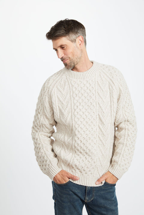 Kilronan Aran Herren-Pullover mit Wabenmuster - Hafer