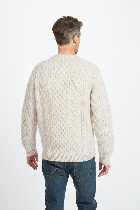 Kilronan Aran Herren-Pullover mit Wabenmuster - Hafer